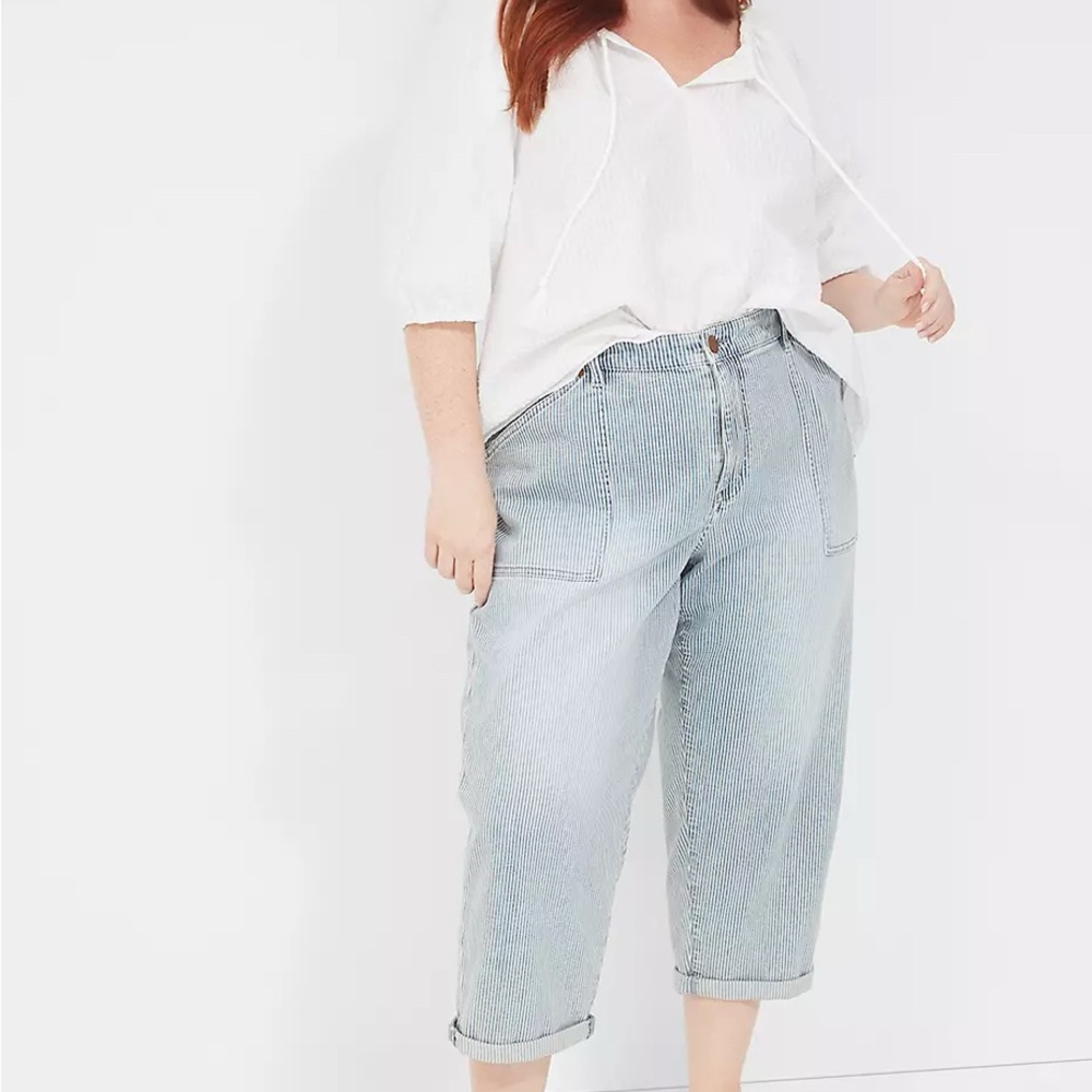 Lane Bryant Railroad Strip Boyfriend Capri Jeans